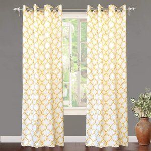 Drift Away Geo Trellis Yellow Grommet Curtains